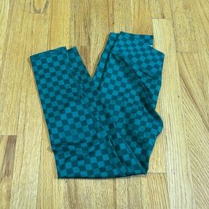Gap Fit Checkered Green Kids Leggings Cross Waist Size M